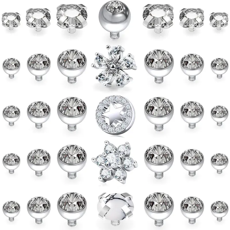 14G Grade 23 Titanium Dermal Piercing Tops  Dermal  Internally Threaded Clear  Heart Flower  Dermal Tops Piercing  for Women Men 35 count