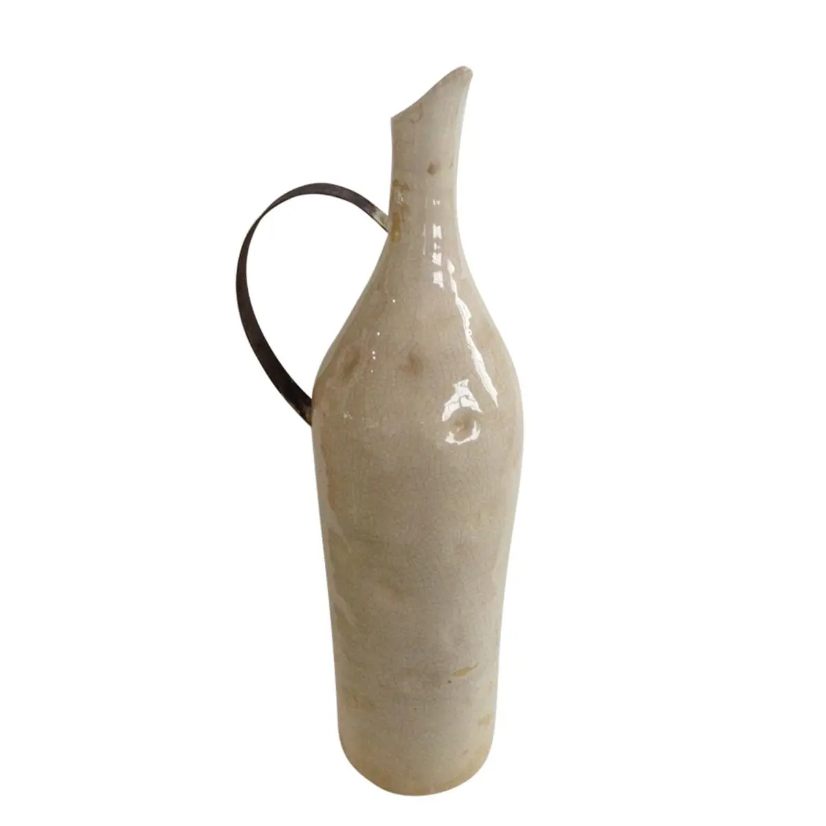 Jeco HD-HADJ052L Ceramic Pitcher with Metal Handle, Beige - Large, Ideal for Kitchen Enthusiasts