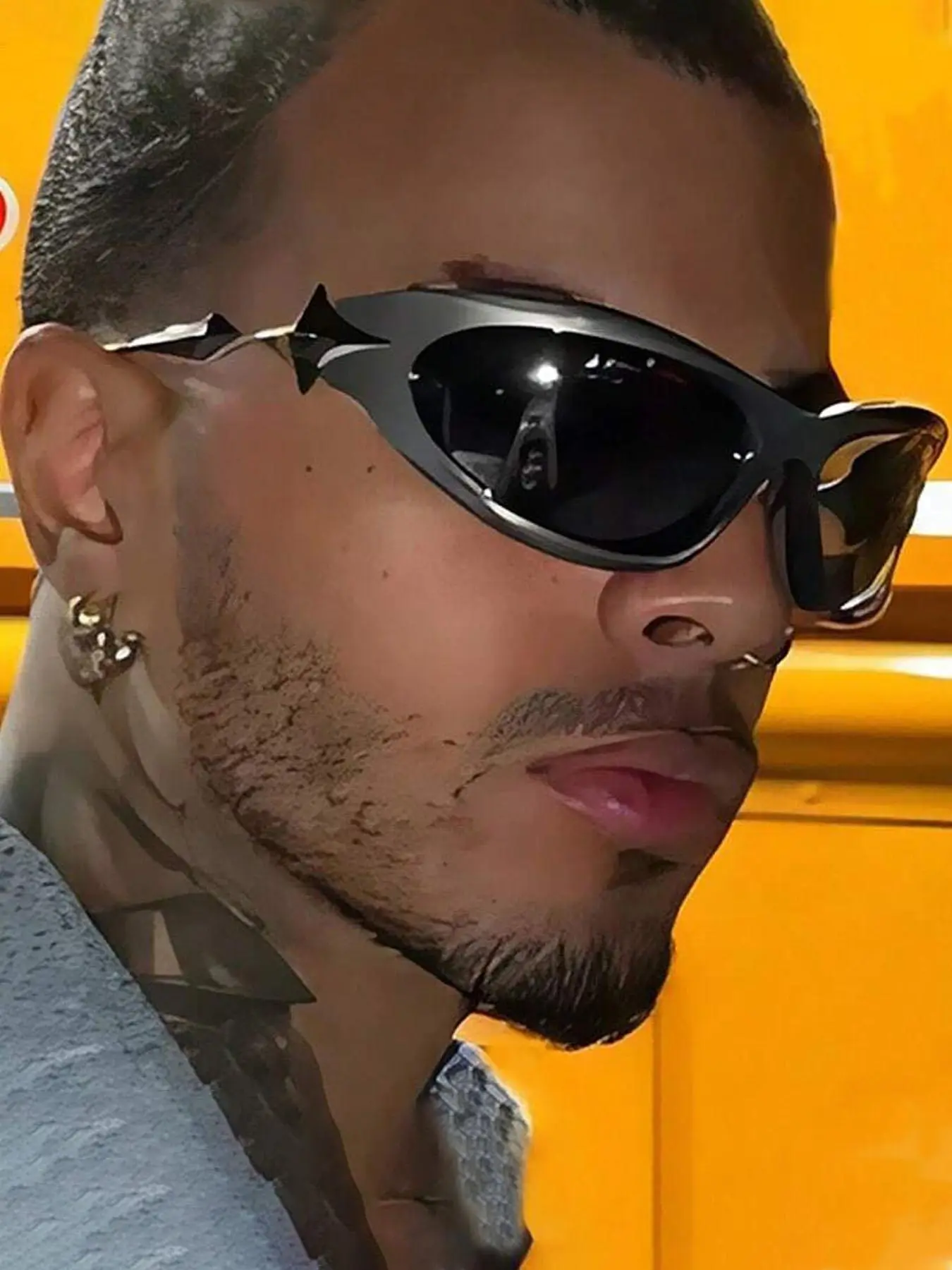 Unisex Street Style Star Design Wrap Around Sun Protective Sunglasses, Trendy Casual Sun Protection Sunglasses for Everyday Use, Fashion Accessories for Outdoor Activities, Modern Trendy Star Shaped Sunglasses