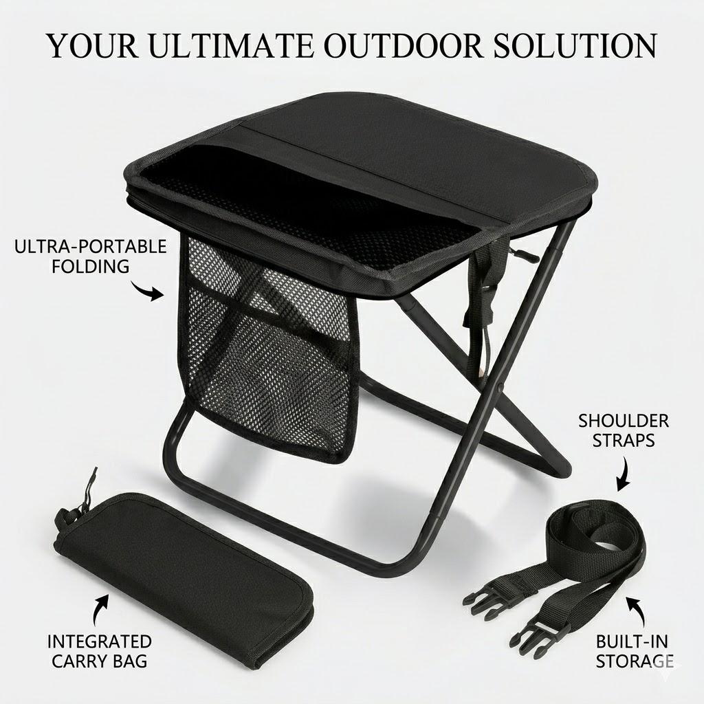 Heavy Duty Portable Folding Stool, Supports Up to 300 lbs, Sturdy Mini Camping Chair for Adults, Ultralight Collapsible Fishing Seat, Compact Outdoor Bench for Gardening & BBQ