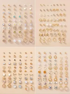 Women's Elegant Faux Pearl & Rhinestone Decor Stud Earrings, 1 Pair Exquisite Trendy Flower & Heart & Bowknot Design Stud Earrings, Chic Gorgeous Jewelry As Gift for Girlfriend for Party Decor