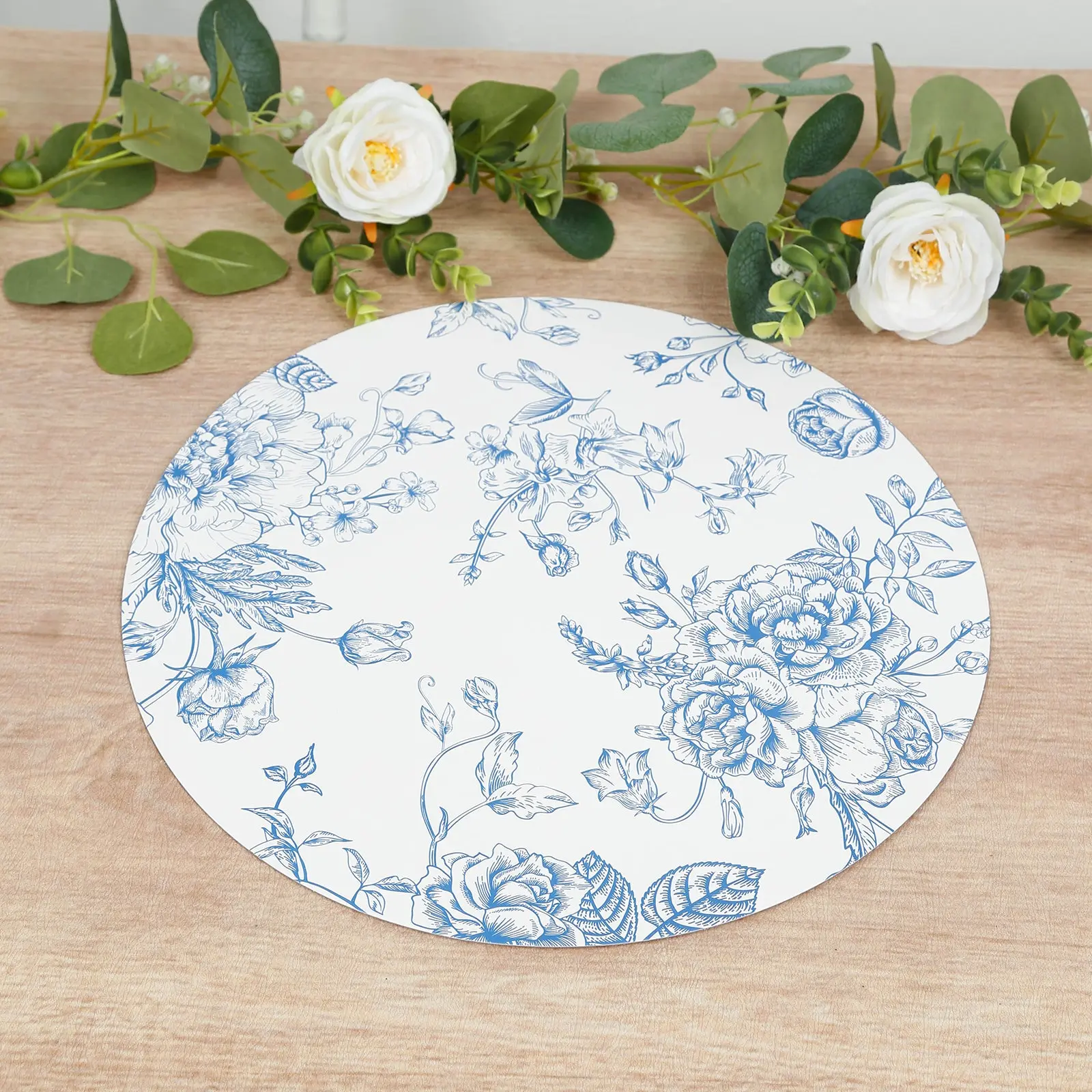 10-Pack Disposable Tableware Kitchen Decorative Placemats, French Toile Print 13" Matte White/Blue Cardboard Placemats for Dinner Parties, Banquets, Kitchen Decorative Placemat