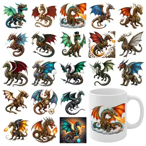 21 Pcs Dragon Art UV DTF Stickers Transfer Sticker Decal Plastic Self-Adhesive Labels Waterproof Rub on Transfers UV DTF Transfer Stickers for Glass Cups Glass DTF Transfer Stickers