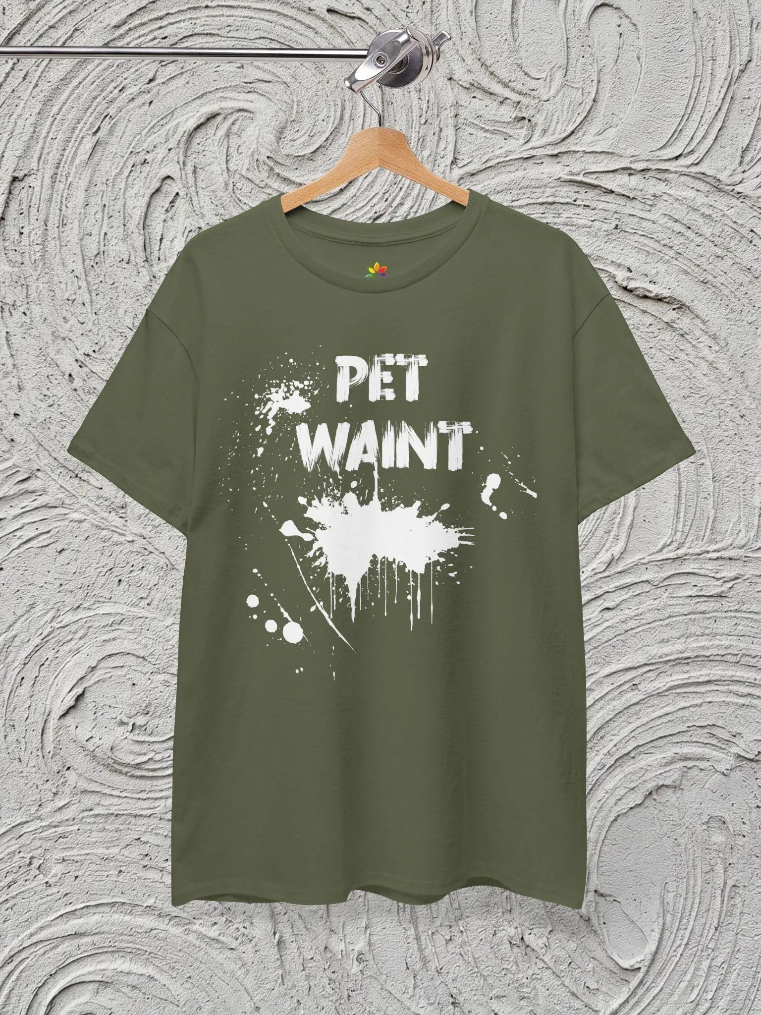 Men's Short-Sleeve Cotton T-Shirt, Pet Paint Splatter Graphic, Intentional Typo & Paint Drip Design