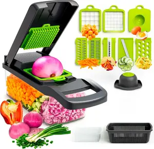 16 in 1 Vegetable Chopper with Container – Multifunctional Food Cutter, Slicer, Dicer & Grater – Easy to Use Veggie Chopper for Onions, Fruits & Vegetables – Home Essential Kitchen Gadget, Gray