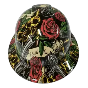 Brass Knuckles & Roses Tattoo - Custom Hydro Dipped Full Brim Hard Hat