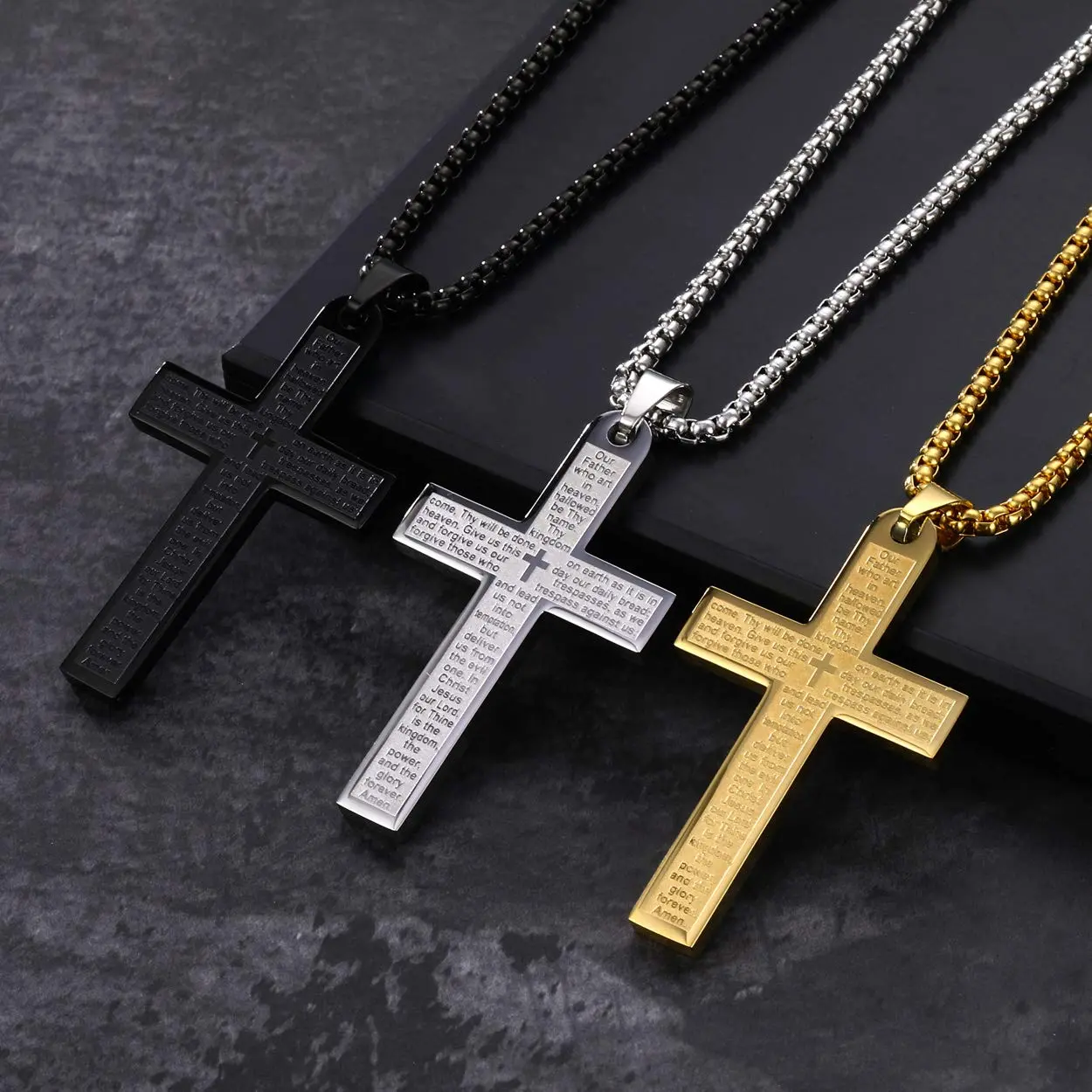 Unisex Titanium Steel Cross Necklace, Lord's Prayer Pendant, Durable Party Wear Fashion Accessory for Personal Style Jewelry
