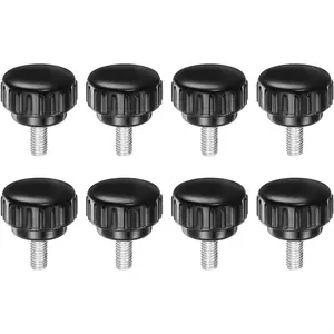 8pcs Knurled Clamping Knobs M6 x 16mm Metric Zinc Plated Carbon Steel Male Thread Thumb Screw 25mm Plastic Round Head Threaded Hand Bolt Stud Knobs Black