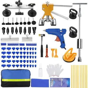 97PCS Auto Dent Repair Kit: T-bar Slide Hammer, Bridge Puller, Suction Cup, Glue Gun & Golden Lifter for Paintless Dent Removal