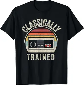 Retro Vintage Classically Trained Video Game Adult T-Shirt Pure Cotton Graphic Tees Menswear Top: Gifts for Men & Women