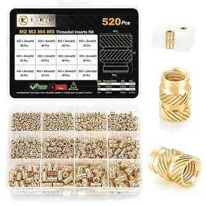 520 count M2 M3 M4 M5 Threaded Inserts Assortment Kit for 3D Printing Components, Metric Brass Knurled Nuts, Insert by Heat into Plastic Parts