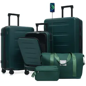 Luggage Sets 5 Piece with Front Opening, Hardside Expandable Carry on Suitcase Set with Double Spinner Wheel, Lightweight Travel Luggage with USB Port,TSA Locks(20"24"28")