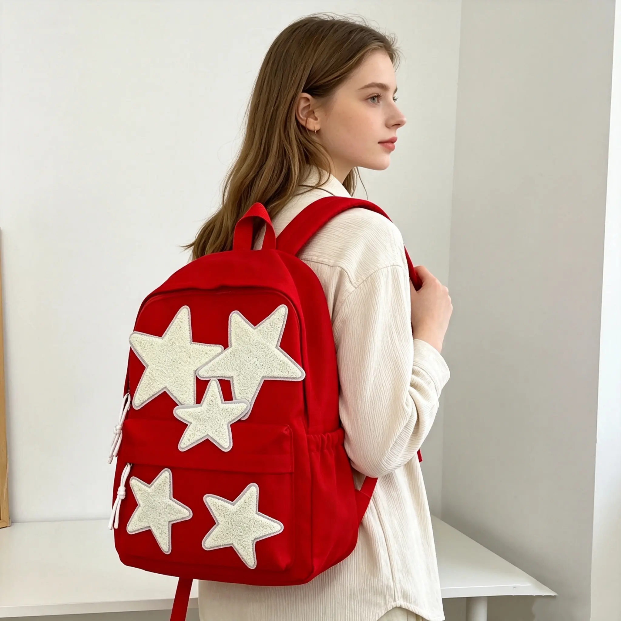 Men's and women's backpacks, suitable for storing laptops, travel leisure backpacks, casual backpacks, school backpacks, red star style bags