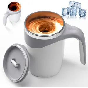 Rechargeable Automatic Stirring Coffee Mug, Stainless Steel Travel Coffee Mug for Office, Home, Kitchen Drinkware Cup Reusable Washable Tumbler White Ceramic Reuse Lid