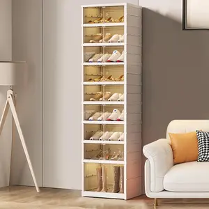 3/6/9-layer transparent storage box with no installation required, stackable and foldable shoe storage box with transparent door, plastic shoe box, easy to assemble.