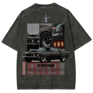 Unisex GT Mustang Oversized Washed Cotton T-Shirt - Vintage Street Racing Style, Organic Soft Graphic Tee, Round Neck Streetwear for Race Day, Car Meet