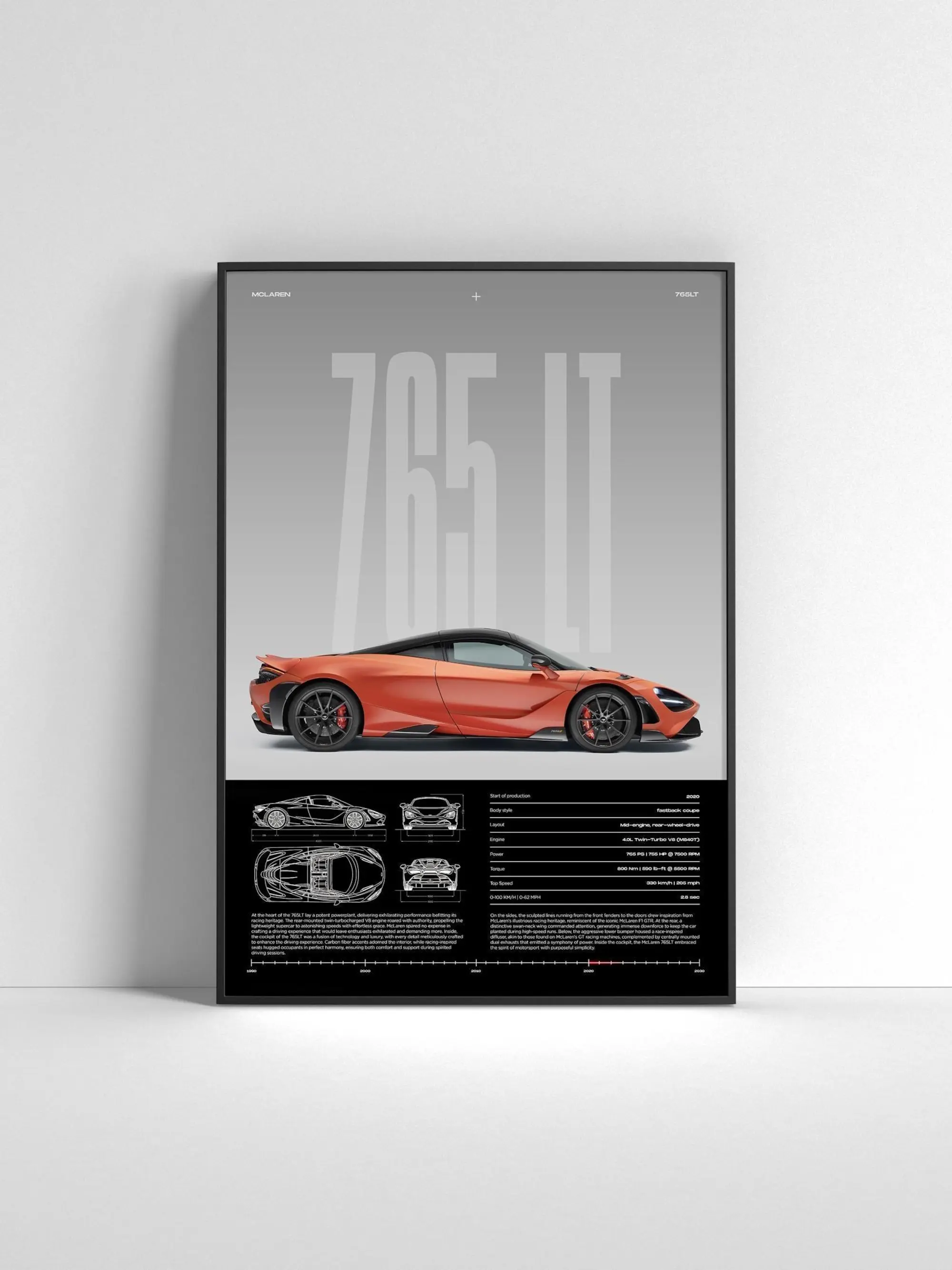 Mclaren 765LT Poster Sports Car Wall Art Print Modern Automotive Poster Gift for Car Enthusiast Car Print Car Poster