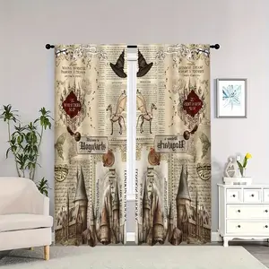 Harry Potter Wizarding Castle map badge wand indoor curtains, blackout, heat insulation, soft, suitable for home décor