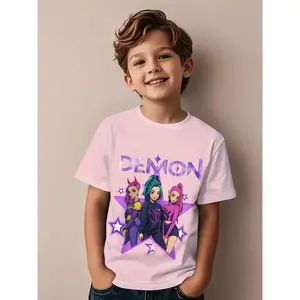 Girls' Kpop Anime Letter-Print Trendy Casual Top, Soft Comfortable Fabric, Versatile Kids' Fashion T-Shirt, Everyday Tee, Graphic T Shirts