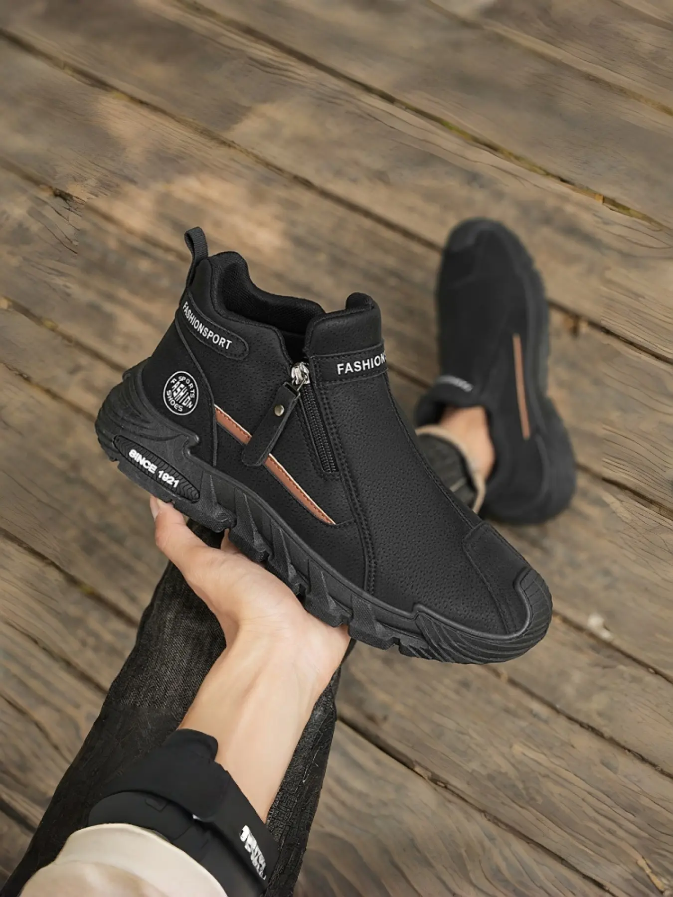 Men's High-Top Zip Boots | Easy-On Work Sneakers | Rugged Platform Streetwear Walking Shoes | Trendy Walking Shoes | Outdoor Walking Shoes | Versatile Walking Shoes | Thick Soled Shoes | Durable Walking Shoe