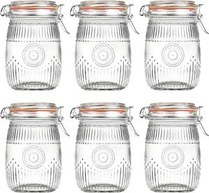 Wide Mouth Vintage Mason Jars with Airtight Lid 32oz, Canister Quart Jars for Kitchen Storage - for Coffee, Sugar, Beans 6 Pack