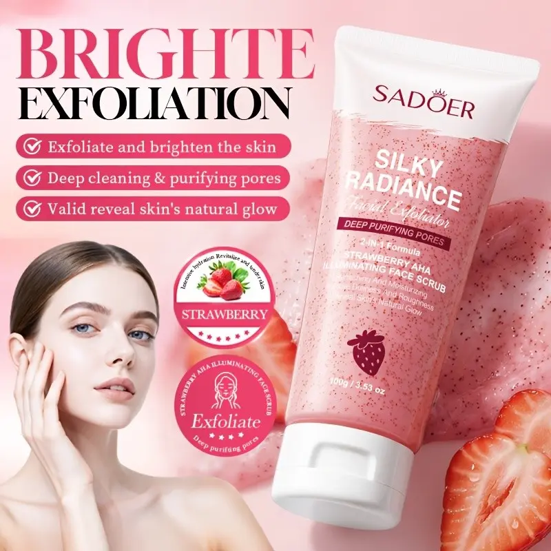 100g Strawberry Aha Gentle Face Scrub Balm, Deep Cleansing, Hydrating, Exfoliating Particles, Brighter and Radiant Skin, Moisturizing Formula, Cosmetic