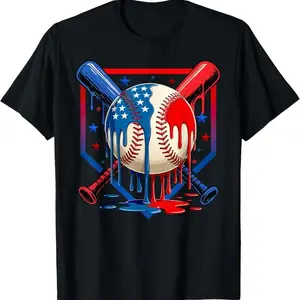 4th Of July Baseball Drip Patriotic Ice Cream Youth Boys T-Shirt ---Unisex T-shirt 100% cotton Breathable comfortable--Give him/her a gift 4 of july tee outdoorfun