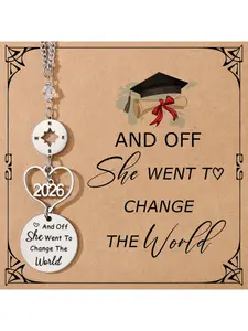 Graduation Pendant Gift，Silver-Tone Openwork Compass Circle & Heart Charm, a Timeless Token for New Beginnings， Casual All-Season Jewelry