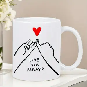 Romantic Couple Hands and Heart Design Love You Always Ceramic Coffee Mug 11oz Perfect Gift for Loved Ones