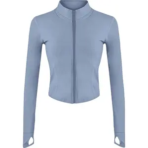 Womens Lightweight Full Zip Running Track Jacket Workout Slim Fit Yoga Sportwear with Thumb Holes