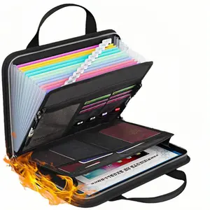 Fireproof File Folder with Handle, 13 Clear Pocket Expandable File Folder with Zipper & Label, Multi-pocket File Storage Folder for A4/Letter File, Document Organizer