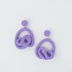 Gran Nudo Clay Earrings - Handcrafted Polymer Clay Knot Design in Orange Lilac Mint & Red - 6.8cm Lightweight Earrings