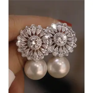 cubic zirconia & faux pearl stud earrings for women