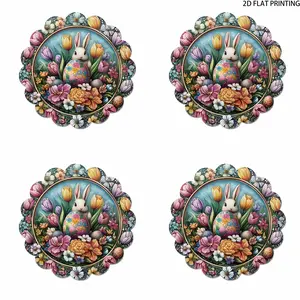 2D flat printing, 2-piece/4-piece/6-piece/8-piece set of Easter bunny, Easter egg, tulip pattern circular placemats, Happy Easter decorative placemats, suitable for holiday decoration in catering and parties