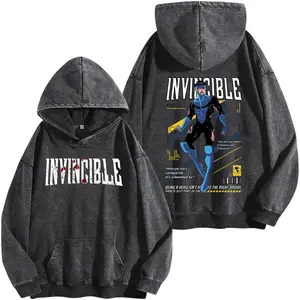 Invincible Mark Grayson V2 Double Printed Oversize Acid Washed Hoodie TV Show Graphic Top Cotton Gift T-shirt For Comic Lover, Gift T-Shirt For Movie Lover