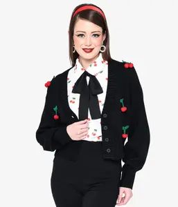 Smak Parlour Black Cherries Cropped Knit Cardigan Knitwear Womenswear
