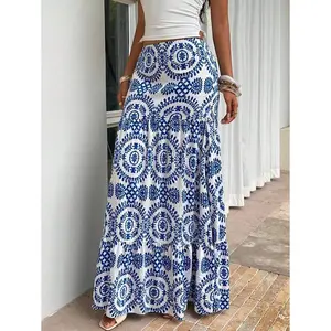 Sunnyshic Full Print Casual Loose Low Waist Skirt