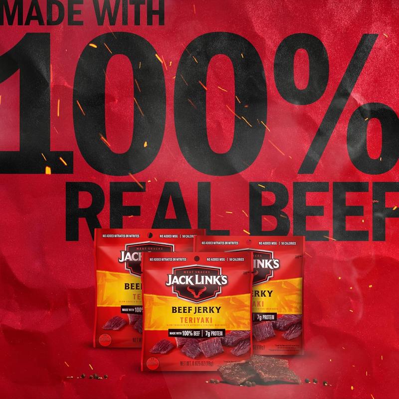 Jack Link's Beef Jerky, Teriyaki, Multipack Bags - Flavorful Meat Snacks for Lunches, Ready to Eat Protein Snacks, Individual Packs - 7g of Protein, Made with 100% Beef - 0.625 oz (Pack of 5)