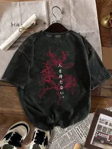 Men's Washed Casual T-Shirt with Creative Cartoon Print | Comfortable Short Sleeve Top for Outdoor & Indoor Summer Wear, Relaxed Fit Street Style
