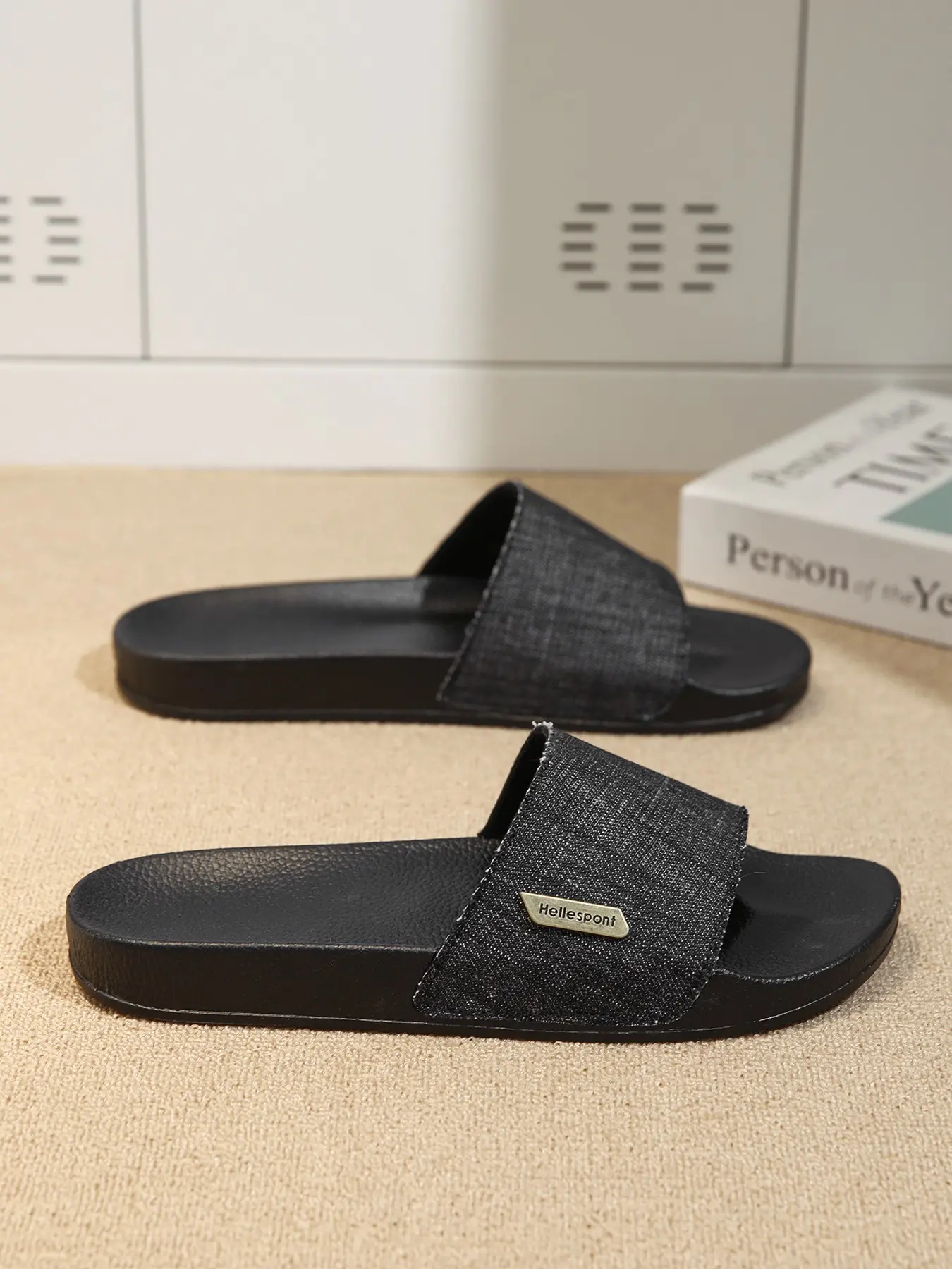 Men's Vintage Denim Fabric Slippers, Slide, Breathable Toe-Exposed Shoes, Anti-Slip Sole, Random Patchwork Design, Comfortable Casual Summer Footwear