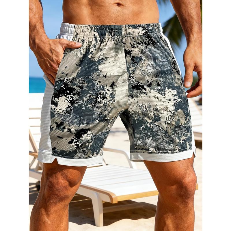 Men's Summer Casual Camouflage Tie-Dye Swim Shorts - Built-In Drawstring, Drawstring Inset, Elastic Waist, Straight Cut, Lightweight Breathable Fabric for Beach Outings, Water Sports