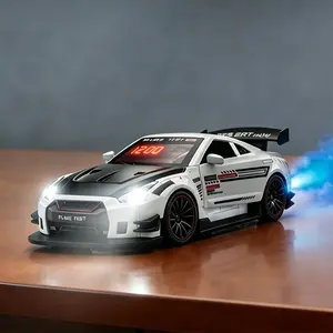 Race Car Alarm Clock with Multiple Real Engine Sound Alarm ， Remote Control Adjustable Volume, Blue Light and Spray Effect at Back