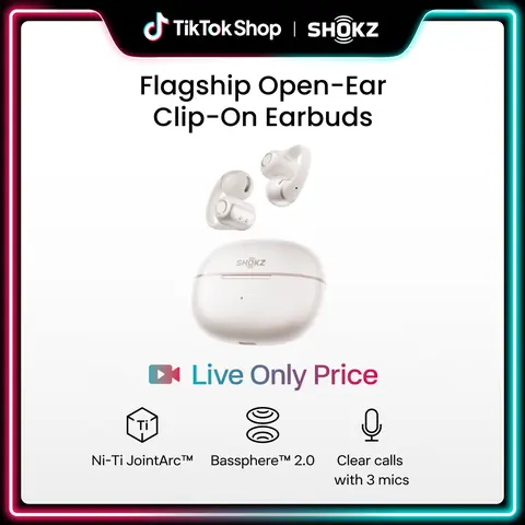【Live only】SHOKZ OpenDots 2 Open-Ear Clip-On Earbuds, Dolby Audio, 3 Mics Rich bass with Dolby Audio; 3-mic clear calls; 40H listening; IP57; Bluetooth 6.1; Travel/City walk/Commuting/Yoga/Pilates