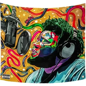 Rod Wave Album Cover Tapestry - Vibrant Music-Themed Wall Hanging for Dorms, for Man Caves & Parties - Durable Polyester, Horizontal Orientation