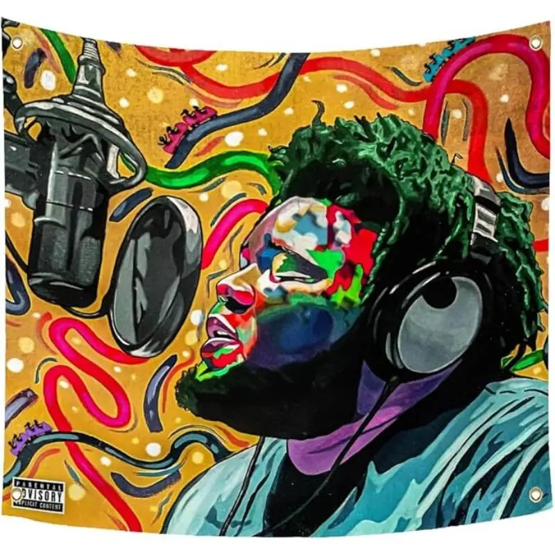 Rod Wave Album Cover Tapestry - Vibrant Music-Themed Light Home Inspo Room Art, Strong Synthetic Polyester Horizontal Indoor Wall Decor for Dorms, Man Caves (Size-Inclusive Design), Vibrant Print, Rectangular