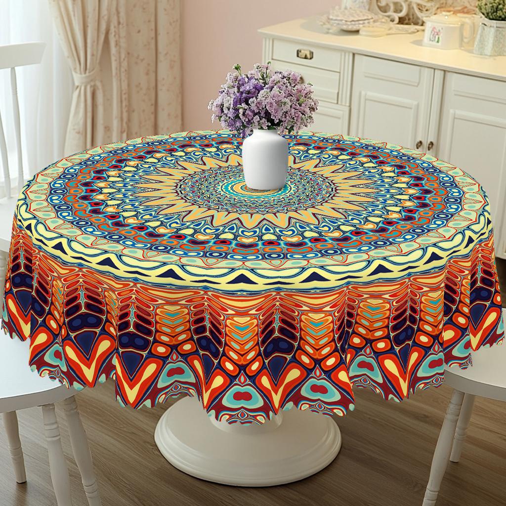 PLUMLIK Vibrant Boho Tablecloth, Colorful Retro Bohemian Round Rectangle Tablecloth, Exotic Style Decoration for Outdoor Indoor, Suitable for  Farmhouse Courtyard Thanksgiving Day Christmas Party, Daily Holiday Kitchen Restaurants, Home Dorm Accessories