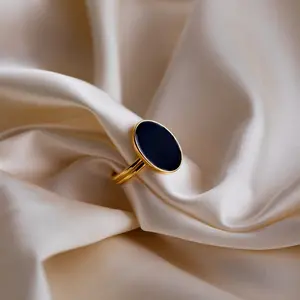 Midnight Hour Onyx Oval Ring by Caitlyn Minimalist - Vintage Inspired Black Stone Ring with Adjustable Band - Birthday Gift