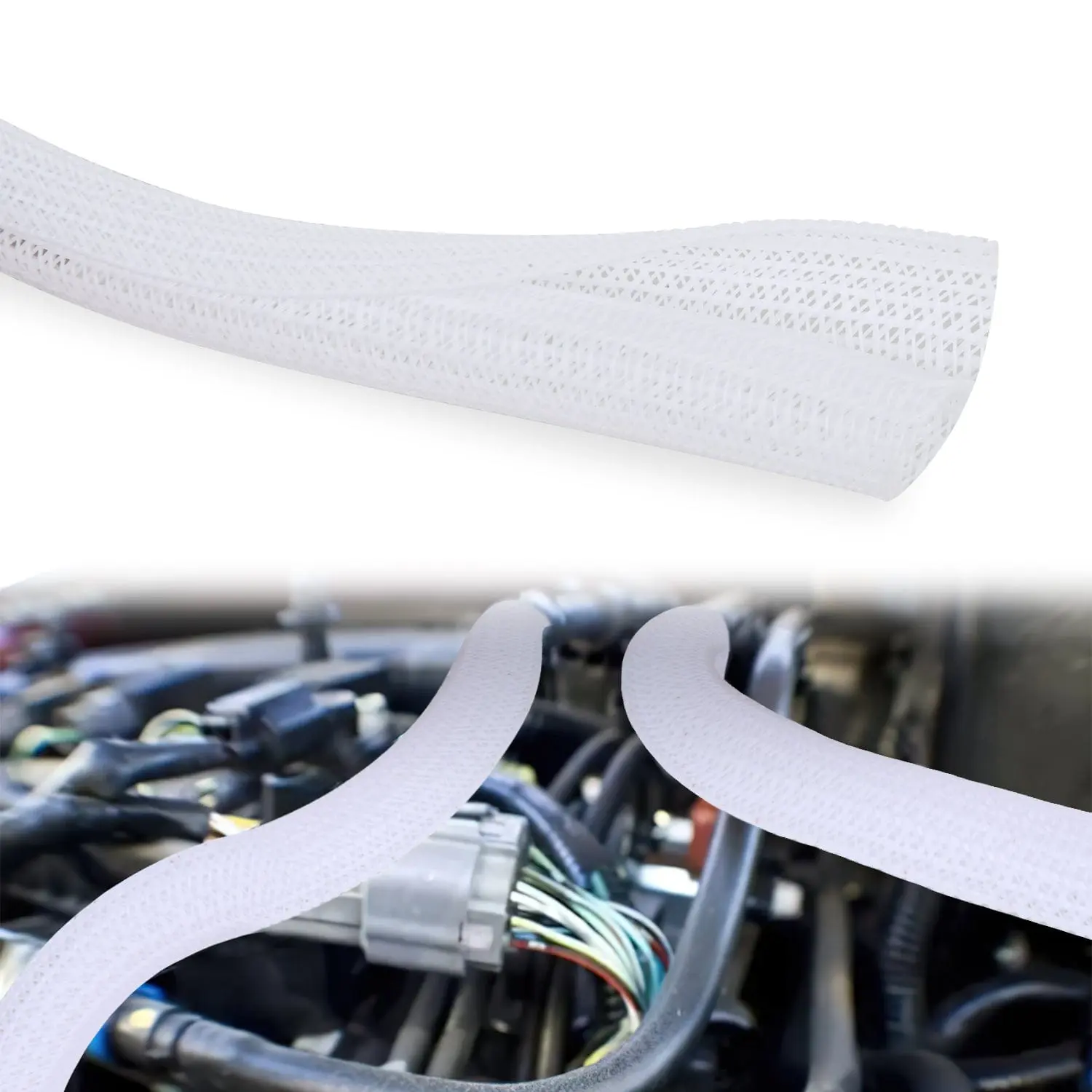 Nilight Braided Polyester Cable Management Sleeve, 10ft-0.5in White, -50°C~150°C Temperature Resistance, for Automotive Electrical Equipment & Home Improvement Wires