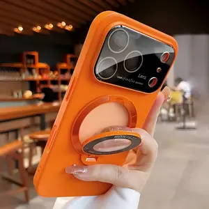 Full Glass Camera Protection Magnetic Stand Holder Case for iPhone 17 Air 16 Pro Max 11 12 13 14 15 Plus Matte Bumper PC Cover