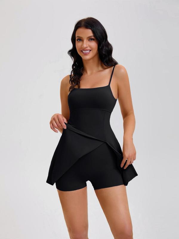 Women's Square Neck Tennis Dress with Shorts Spaghetti Strap Backless Workout Side Slit Athletic Golf Dresses Workout Clothes Machine Washable Activewear Workoutdress